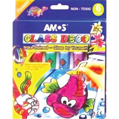 Üvegfóliafesték készlet, AMOS, 6 különböző szín