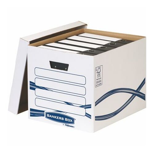 Archiválókonténer, karton, FELLOWES, "Bankers Box Basic Tall", kék-fehér